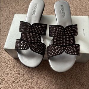 London Fog Women's size 8 Black and rhinestone Embellished Sandals